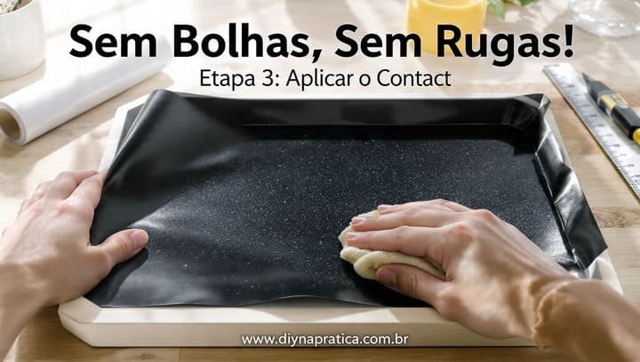Aplicação do acabamento (contact sem bolha e sem enrugar)